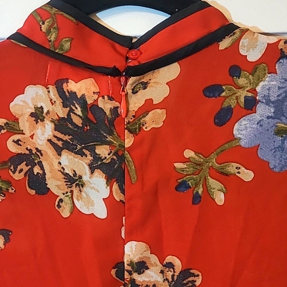 RE:Named Scarlet Red Floral Mod Boho Mini Dress Women’s Small - Picture 8 of 15